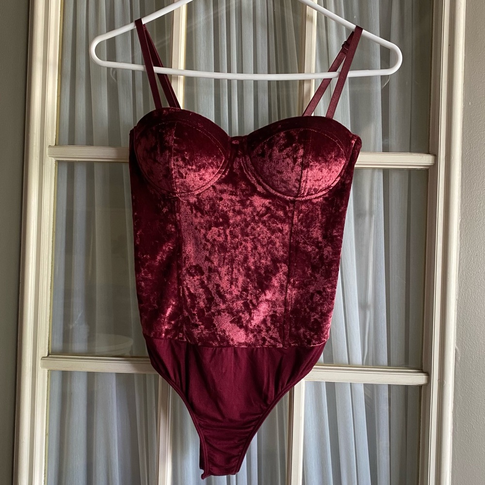 Say What? Burgundy Velvet Bustier Bodysuit